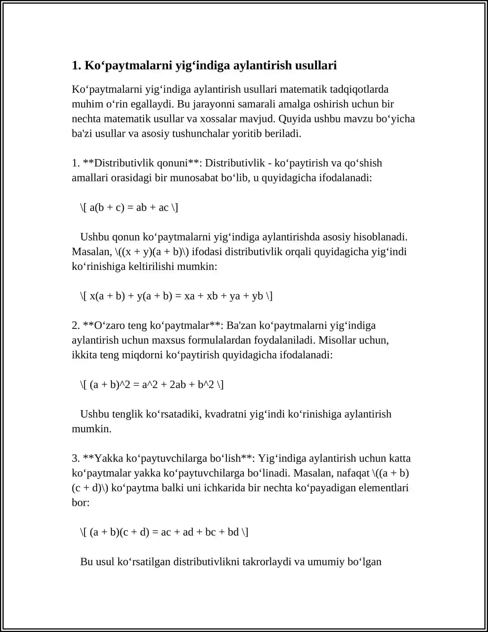 KOʻPAYTMALARNI YIGʻINDISINI HISOBLASHGA OID.TENGLAMALARNI TARQIBIY YECHISH 3