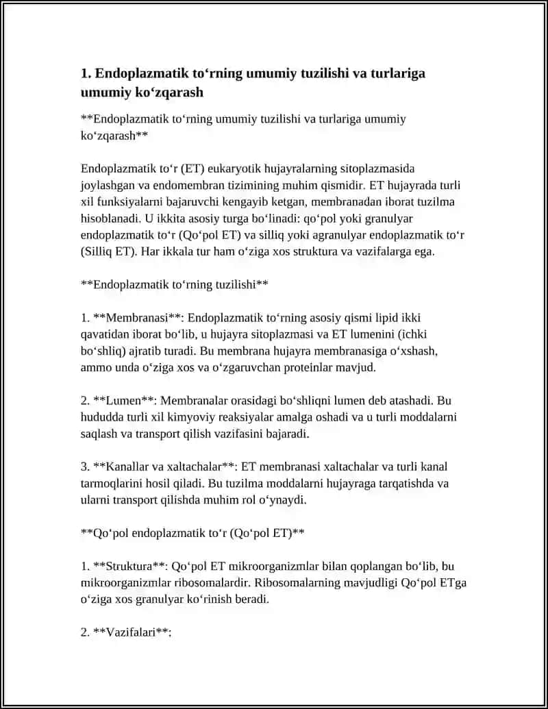 Endoplazmatik toʻr va Golji aparatining tuzilishi va vazifalari 3