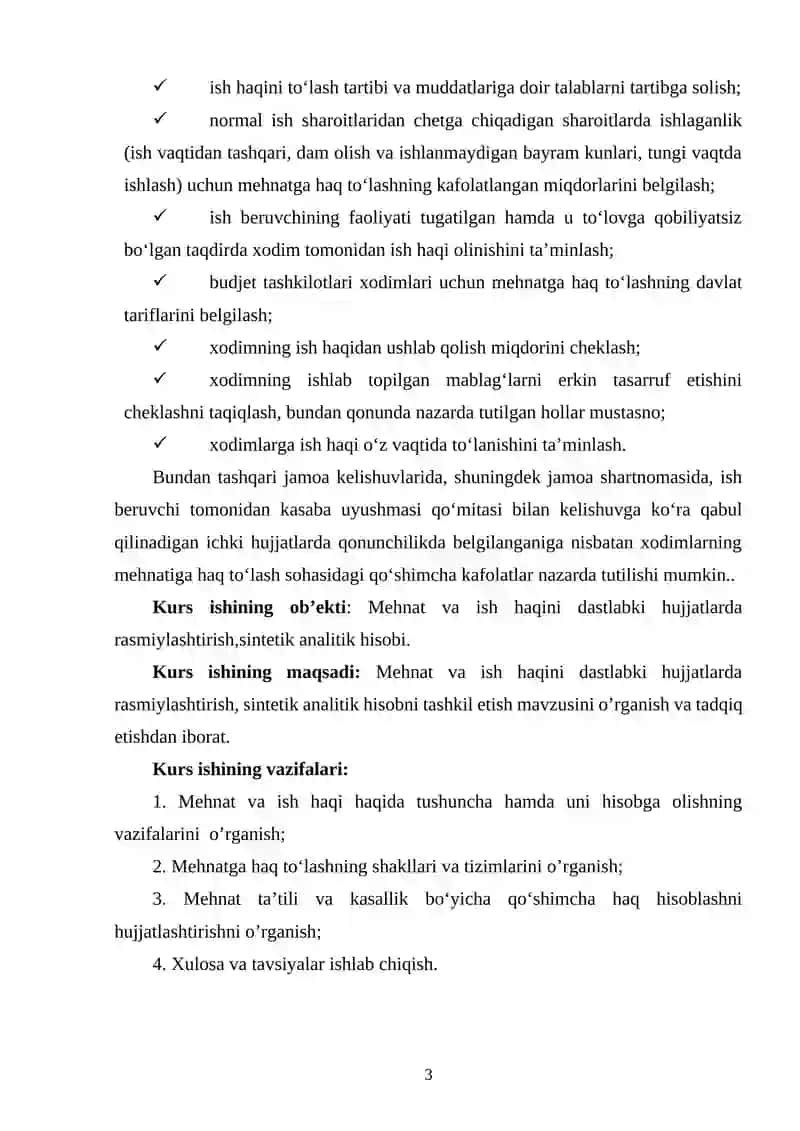 Mehnat va ish haqini dastlabki hujjatlarda rasmiylashtirish,sintetik analitik hisobni tashkil etish 3