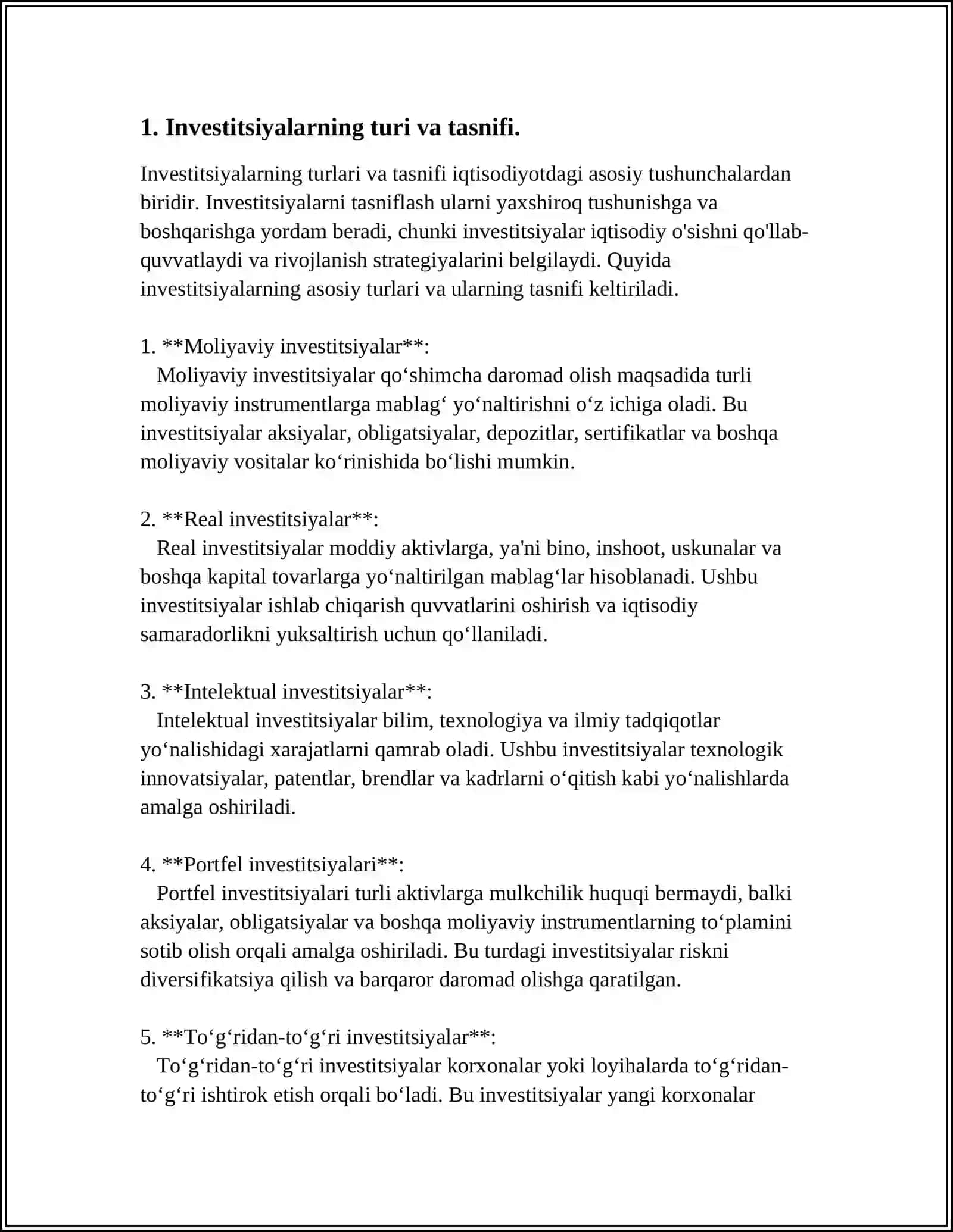 KORXONALARDA INVESTITSIYALARNING TURLARI VA INVESTITSION FAOLIYATNI AMALGA OSHIRISH SHAKLLARI 3