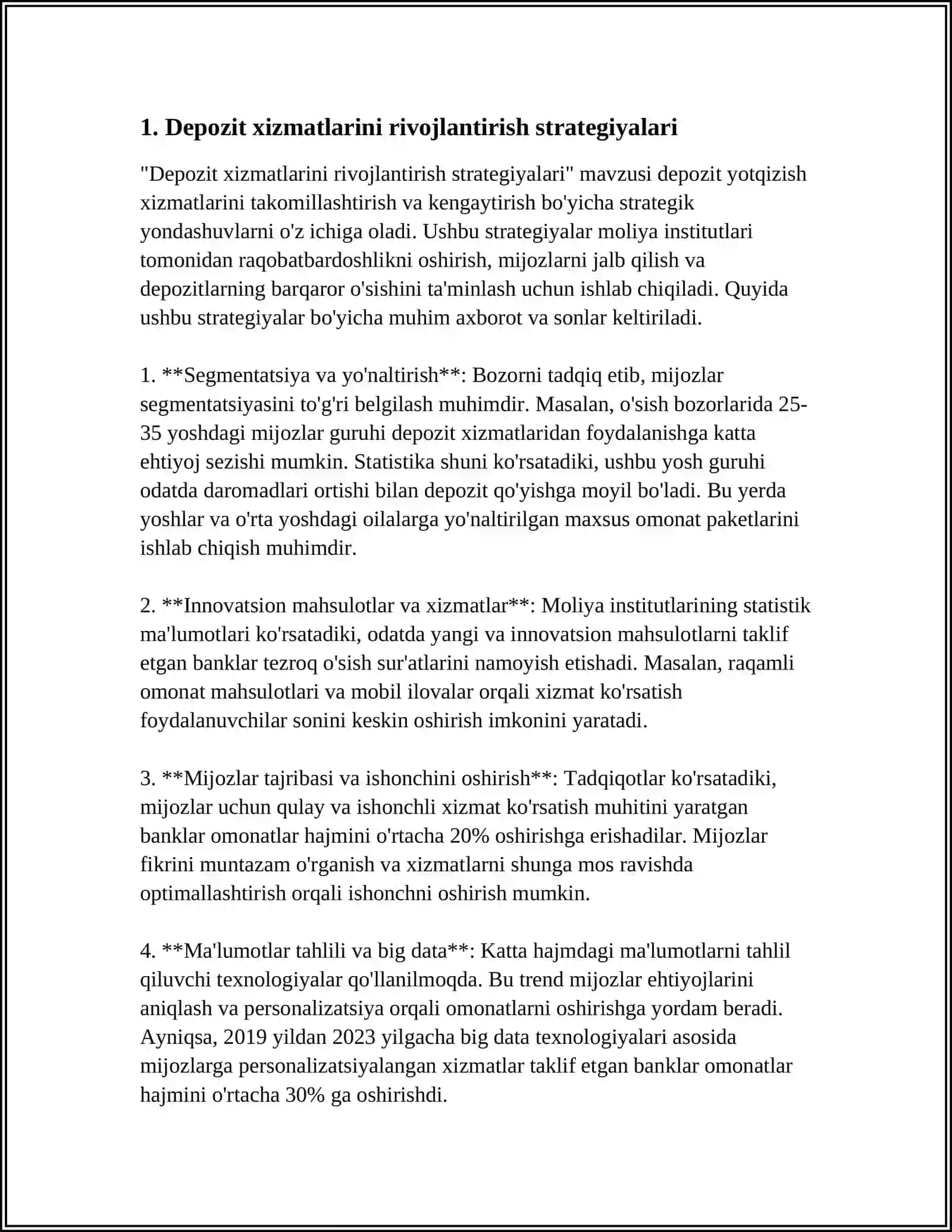 Depozit xizmatlarini rivojlantirish strategiyalari 3