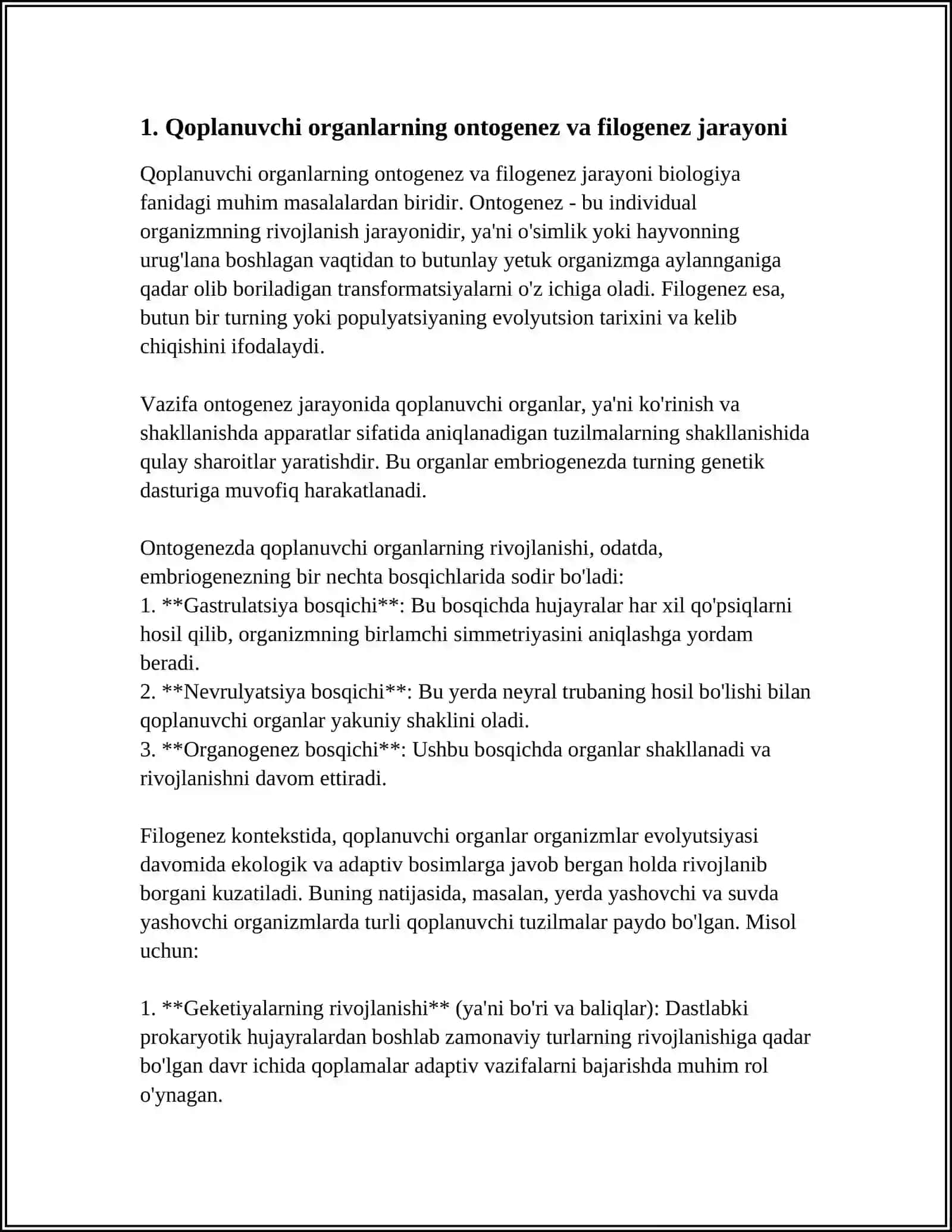 QOPLOVCHI ORGANLAR ONTO FILOGENEZI TAYANCH HARAKAT TIZIMI JINSIY TIZIM ONTO FILOGENEZI 3