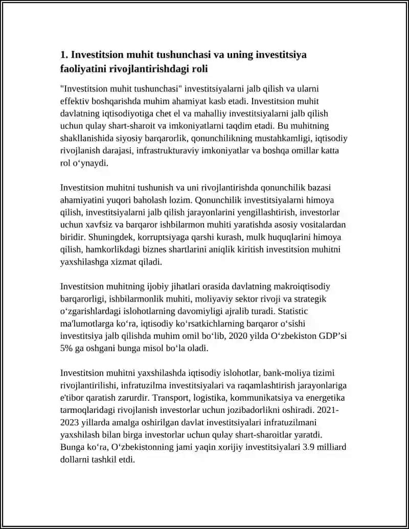 INVESTITSIYA FAOLIYATINI RIVOJLANTIRISH INVESTOTSIYASI MUHITINI OʻRNI 3