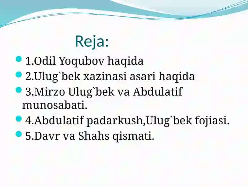 Ulugʻbek xazinasi asariga taqdimot 3