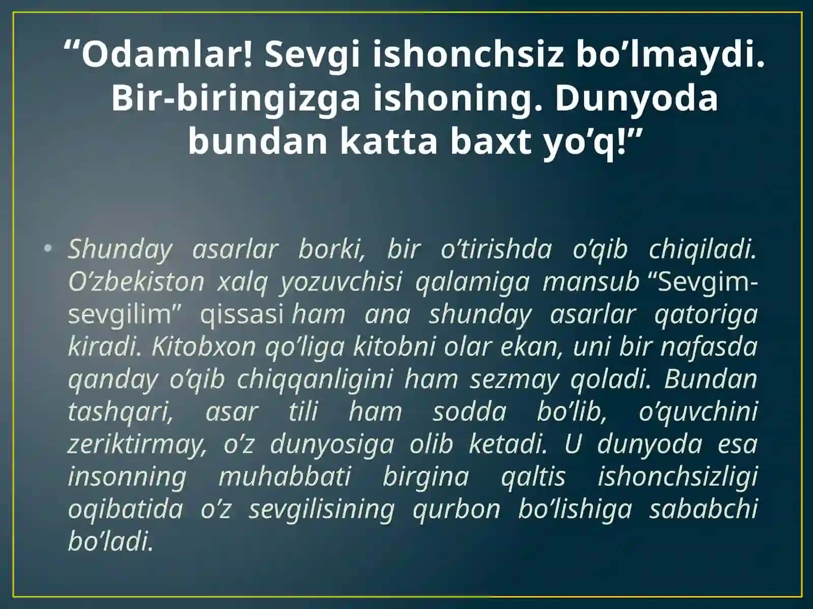 “Sevgim-sevgilim” qissasiga taqriz 3