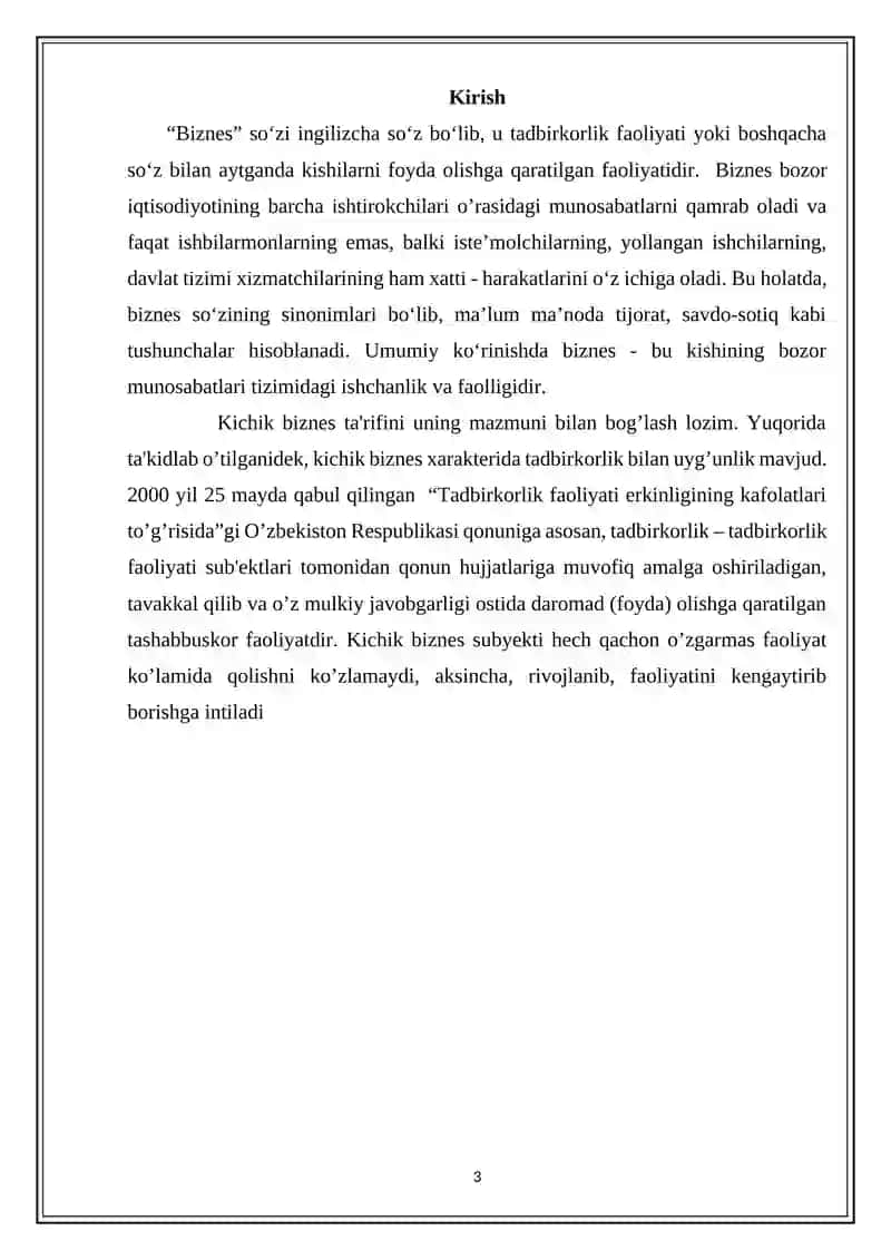 O’ZBEKISTONDA KICHIK BIZNES VA XUSUSIY TADBIRKORLIKNI QO’LLAB QUVVATLANISHI 3