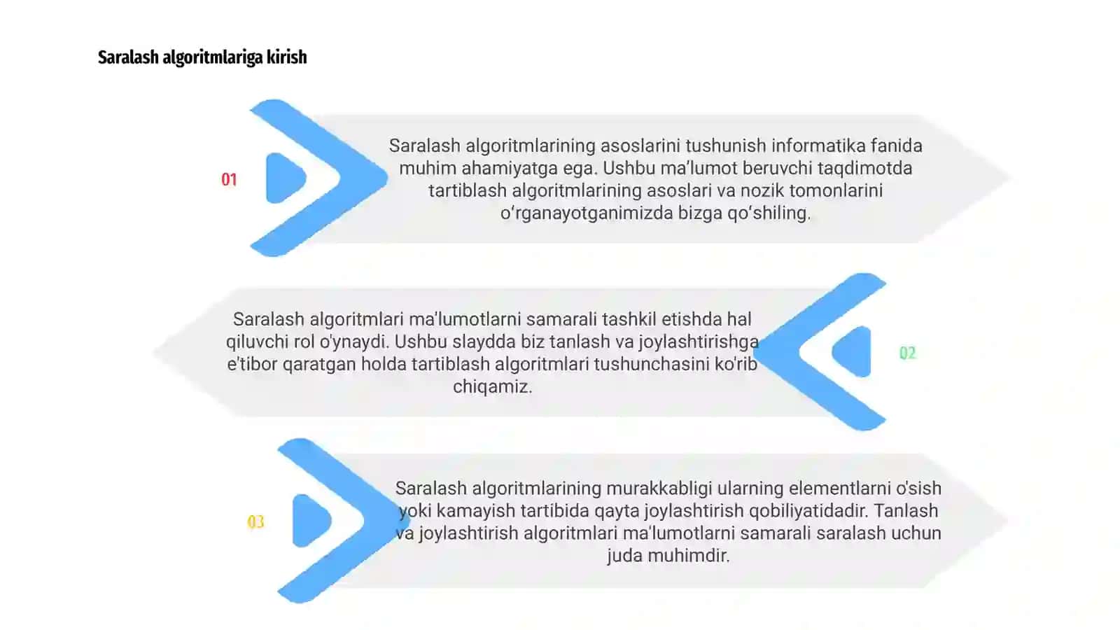 RENESSANS TA`LIM: Tanlash va joylashtirish turkumidagi murakkablikga ega saralash algoritimlari 3