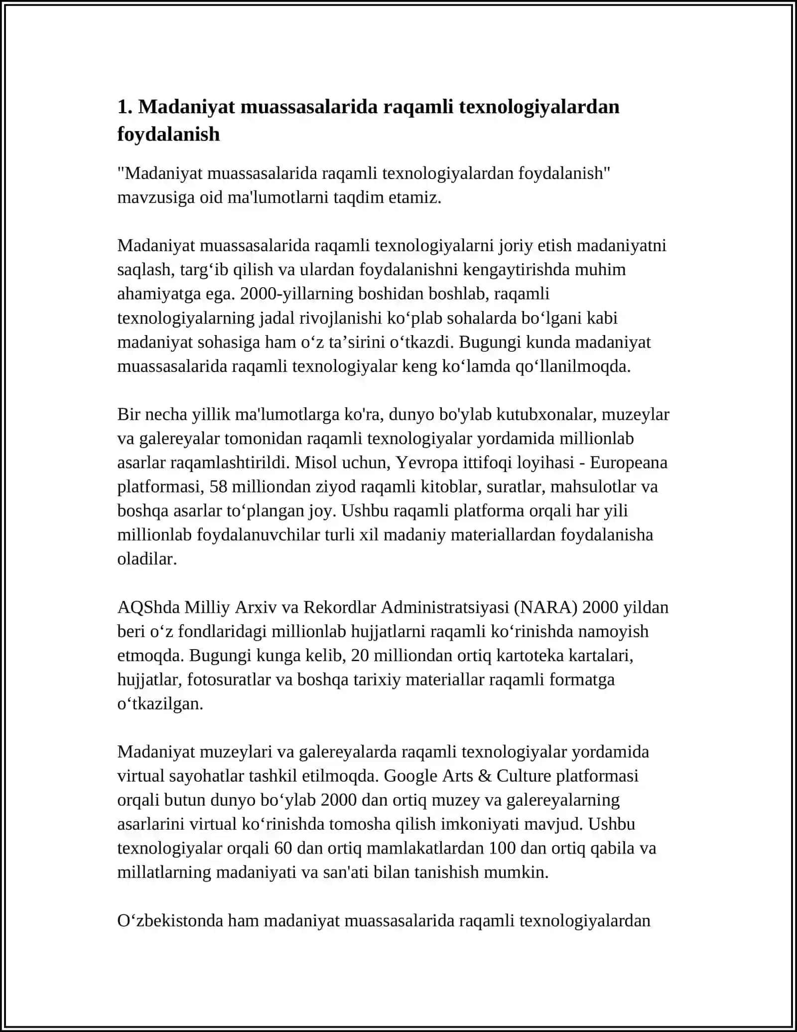 MADANIYAT VA SAN’AT MUASSASALARIDA MA’NAVIY-MA’RIFIY ISHLAR SAMARADORLIGINI OSHIRISH BORASIDA YANGICHA TAMOYILLAR 3