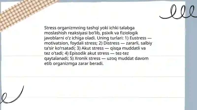 Stress va uni bartaraf etish yo'llari 3