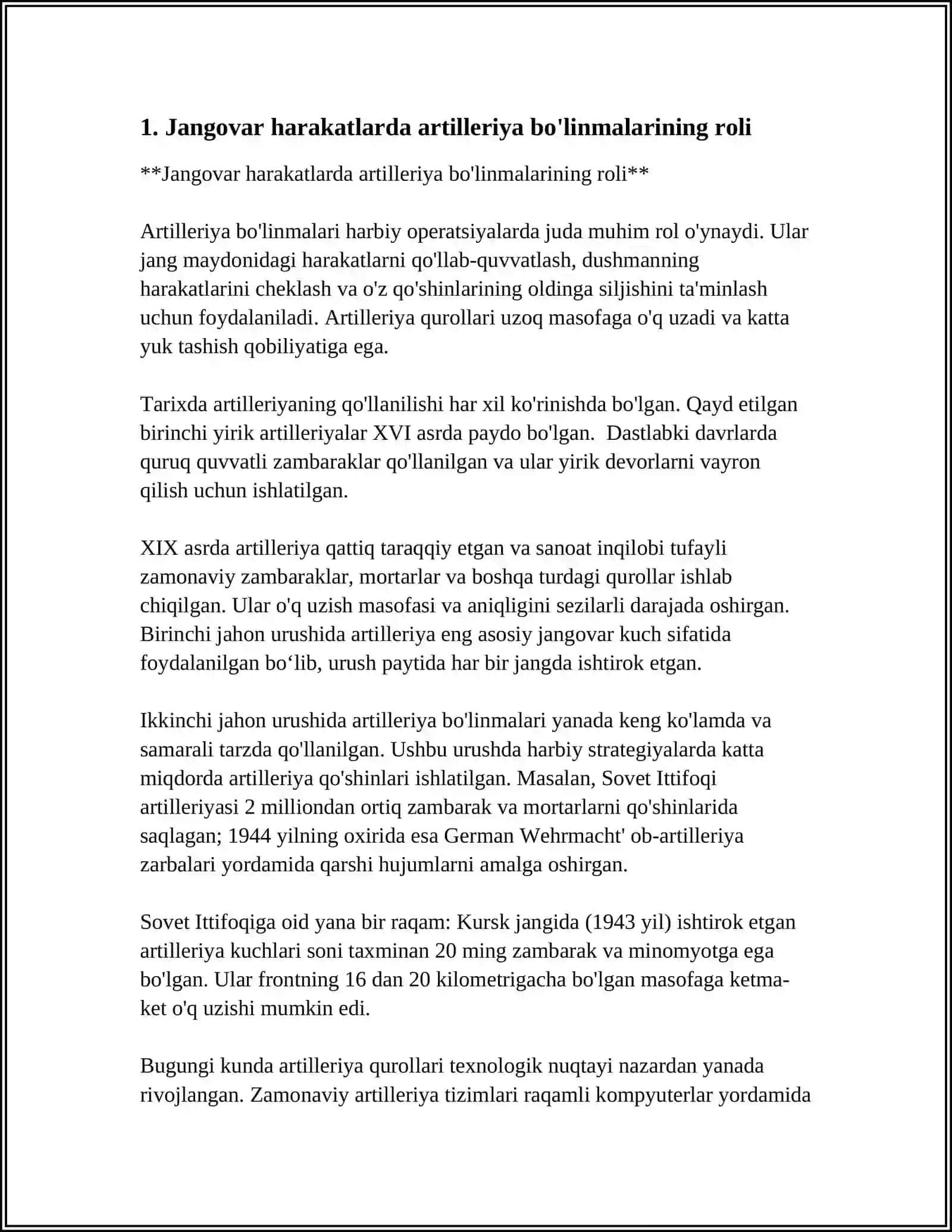 JANGOVAR HARAKATLARDA QOʻLLAB-QUVVATLOVCHI ARTILLERIYA BOʻLINMALARINI UMUMQOʻSHIN BOʻLINMALARINING UCHUVCHISIZ UCHISH APPARATI BOʻLINMALARINI OʻZARO HAMKORLIGINI TASHKILLASHTIRISH 3