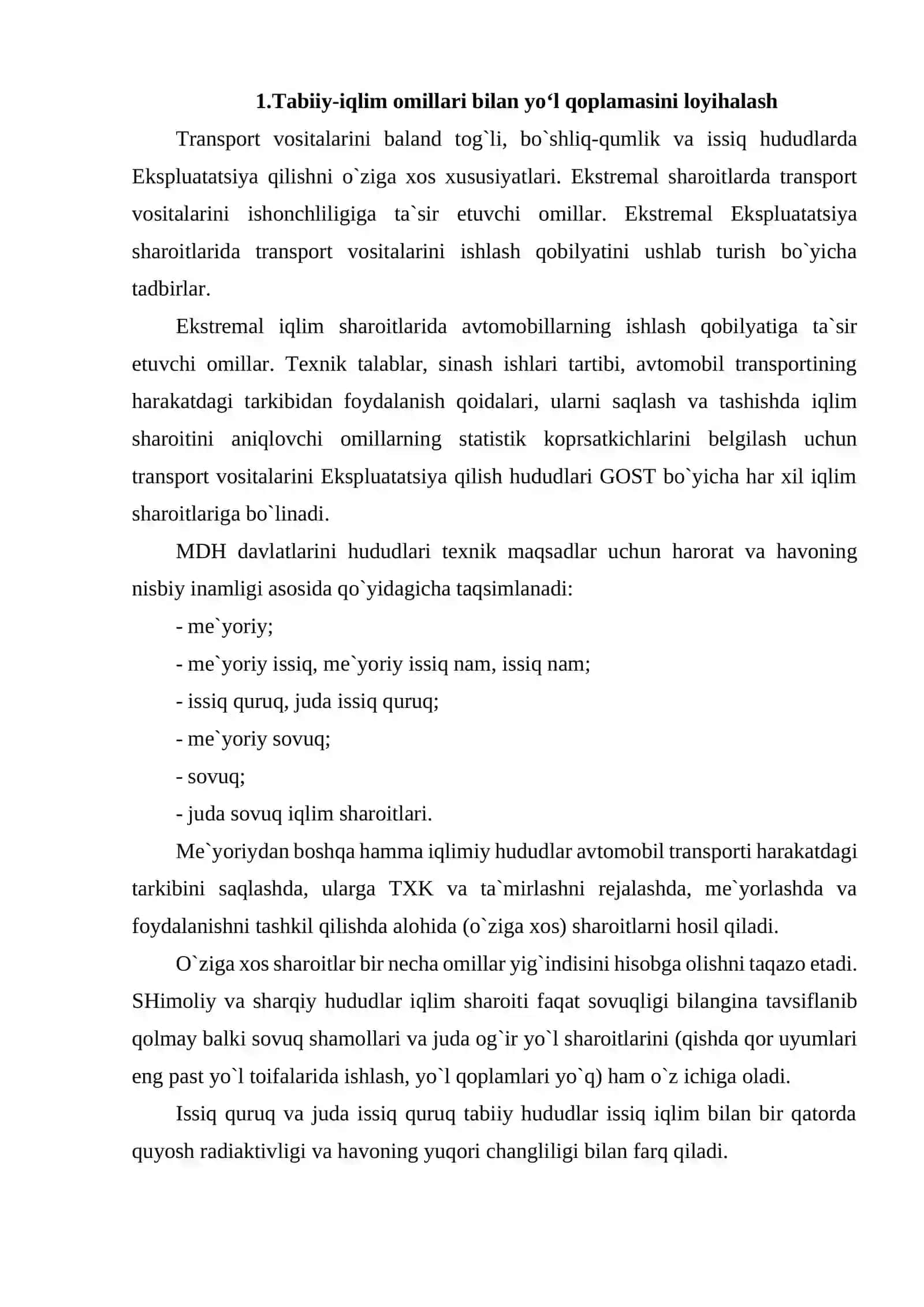 TABIIY-IQLIM OMILLARINING YO‘L QOPLAMASI USTKI YUZASI HOLATIGA TA’SIRINI TAHLIL QILISH 3