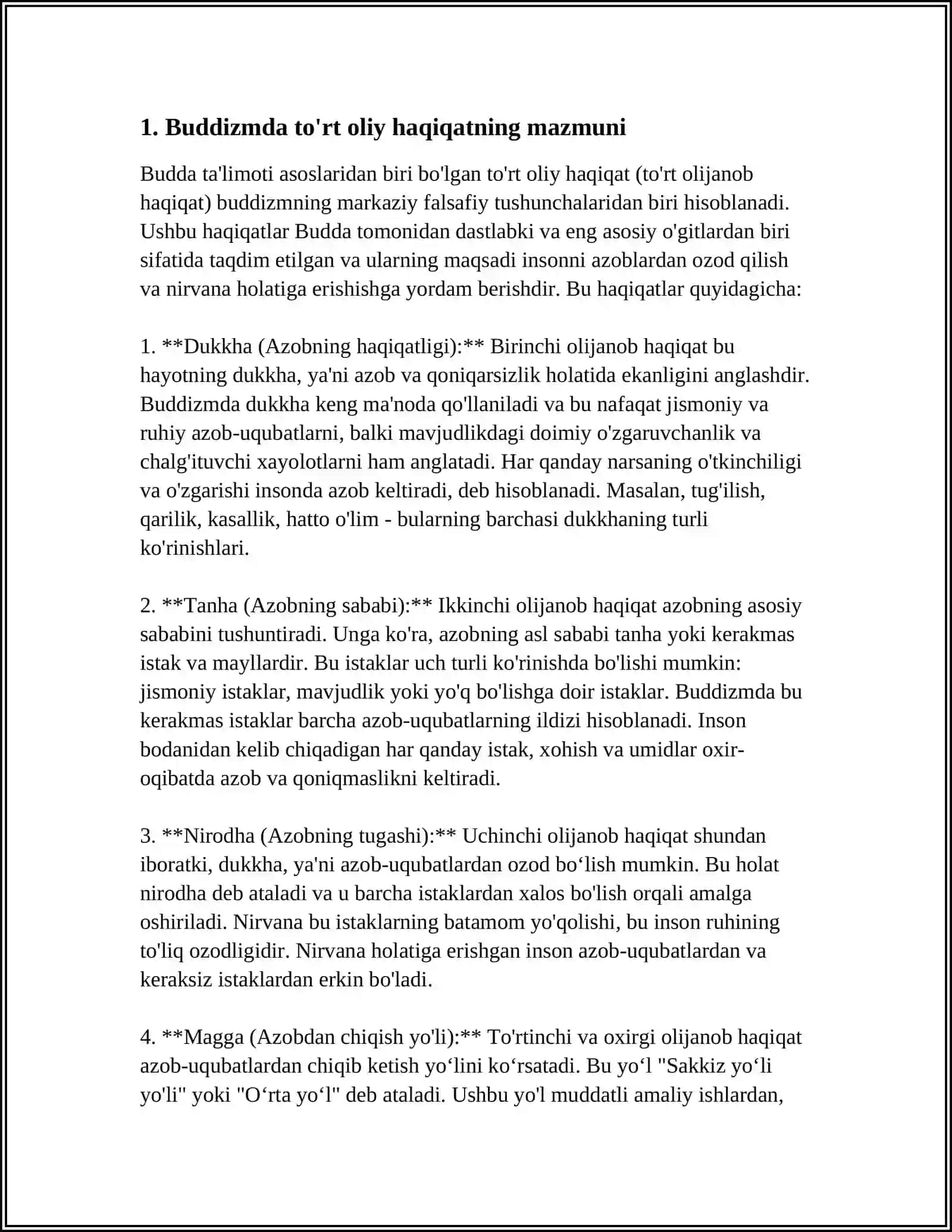 BUDDIZM TA'LIMOTIDA TO'RT OLIY HAQIQAT, NIRVANA HAQIDAGI QARASHLAR 3