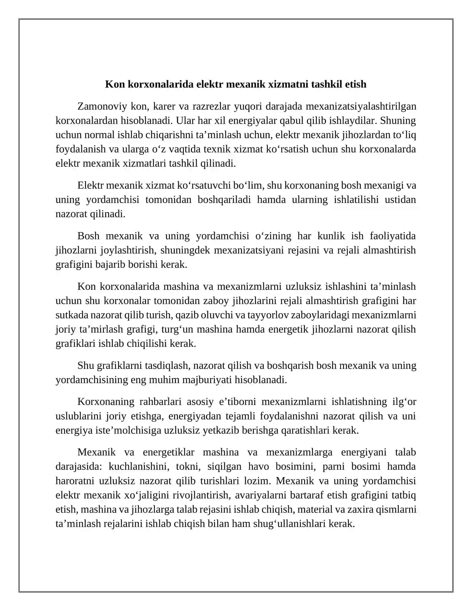 Konchilik korхonalarida ta’mirlash хizmatini tashkil etish 3