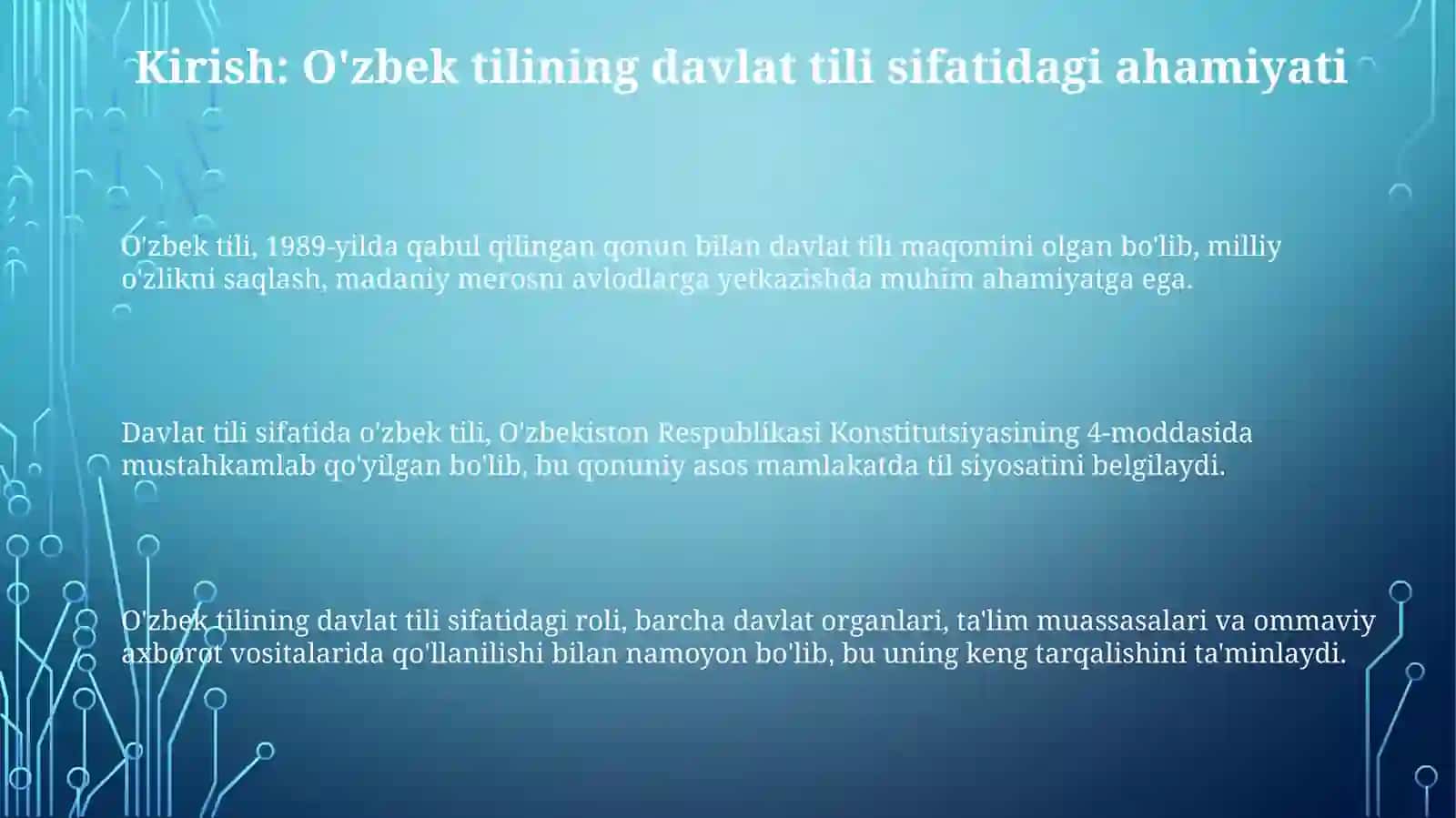 O'zbek tilining davlat tili sifatidagi nufuzi va mavqeyini tubdan oshirish 3