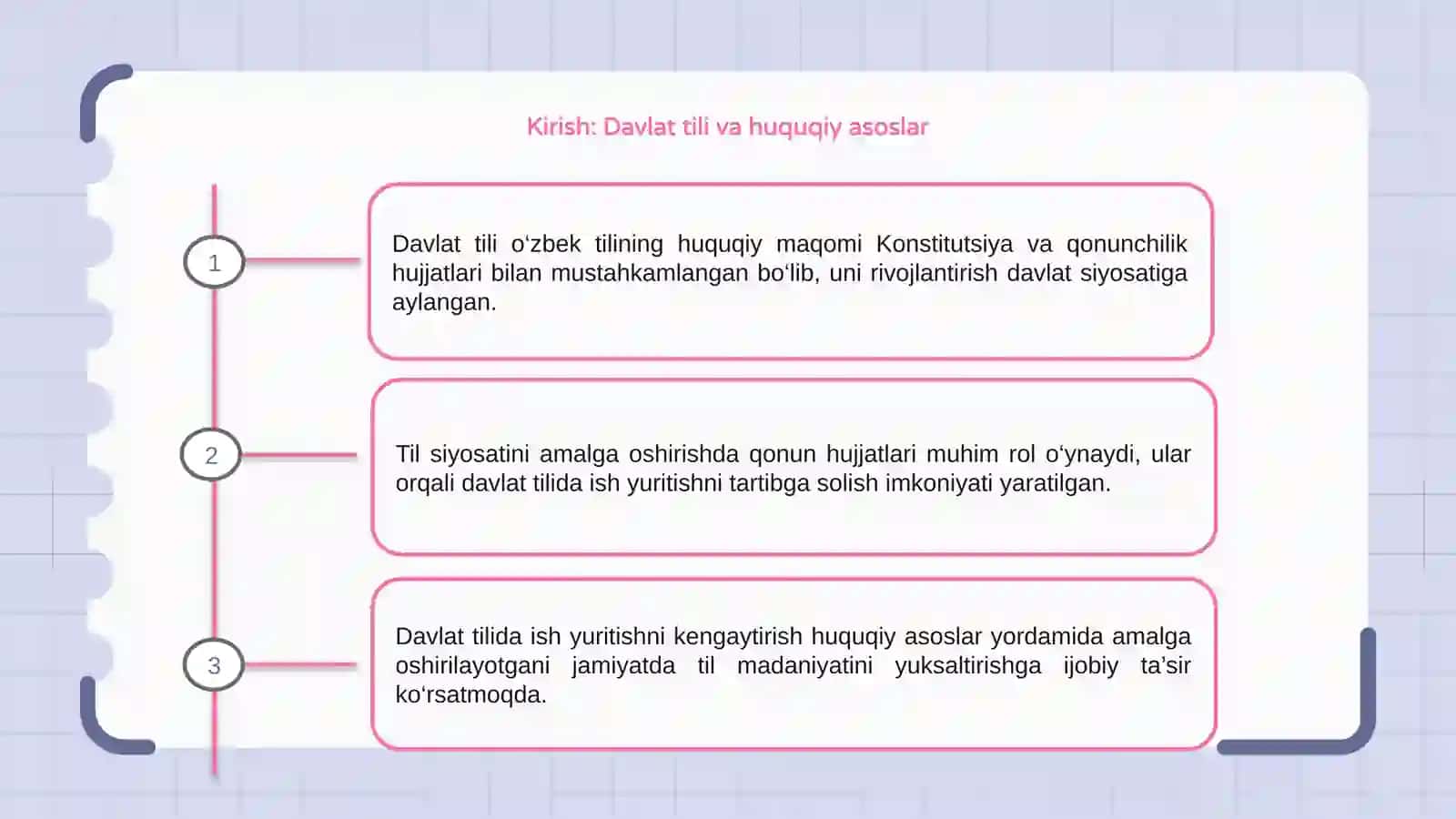 Davlat tilini rivojlantirishi yo‘lida qabul qilingan qonun xujjatlarining davlat tilida ish yuritishdagi ahamiyati 3