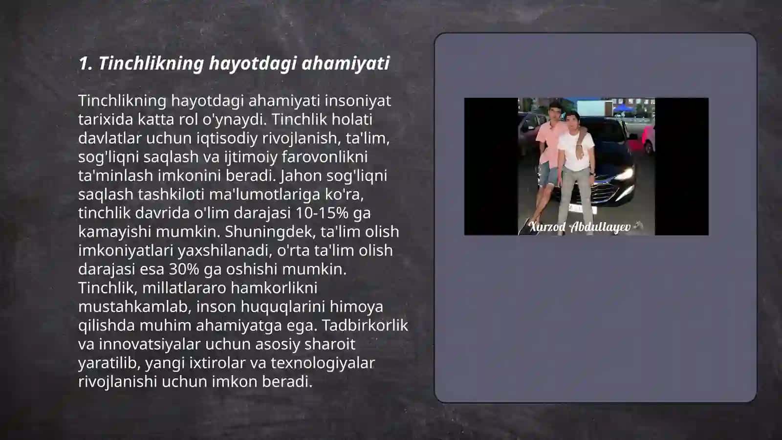 Tinch va hotirjam yashash baxti 3