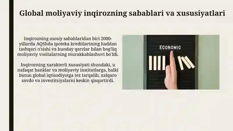 Jahon moliyaviy inqirozining Oʻzbekiston iqtisodi inqiroziga qarshi chora tadbirlar konsepsiyasi 3