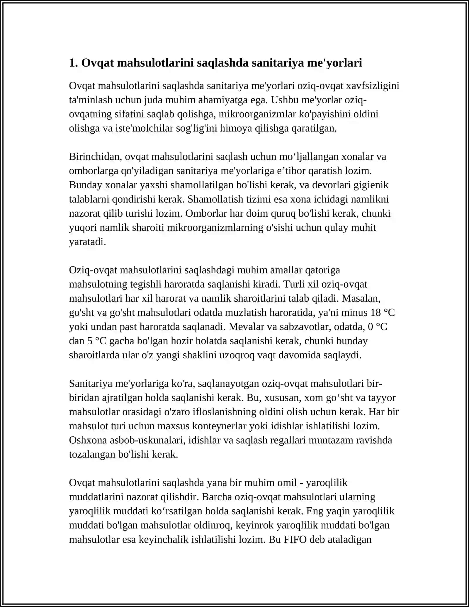 OZIQ OVQAT MAHSULOTLARINI SAQLASHDA SANITARIYA VA GIGENIYANING O'RNI 3
