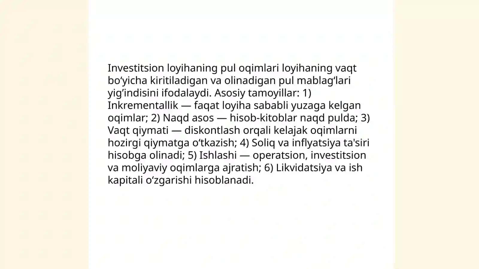 Investitsion loyihaning pul oqimlari va ularni shakllantirish 3