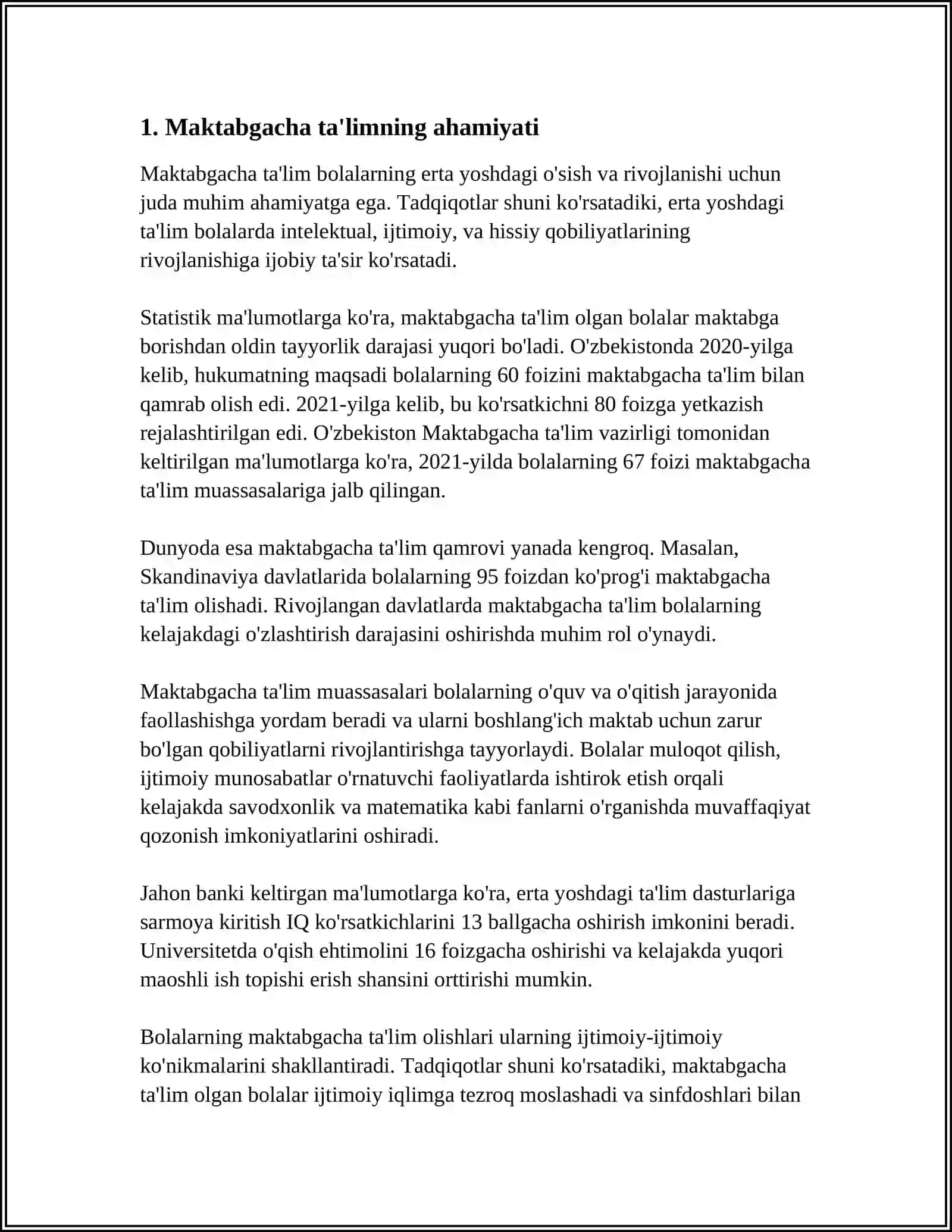 MAKTABGACHA TALIM ILK QADAM DAVLAT OʻQUV DASTURI MAZMUNI VA MOHIYATI 3