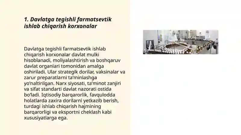 Farmatsevtik ishlab chiqarishda faoliyat koʻrsatadigan korxonalar va ularning turlari 3