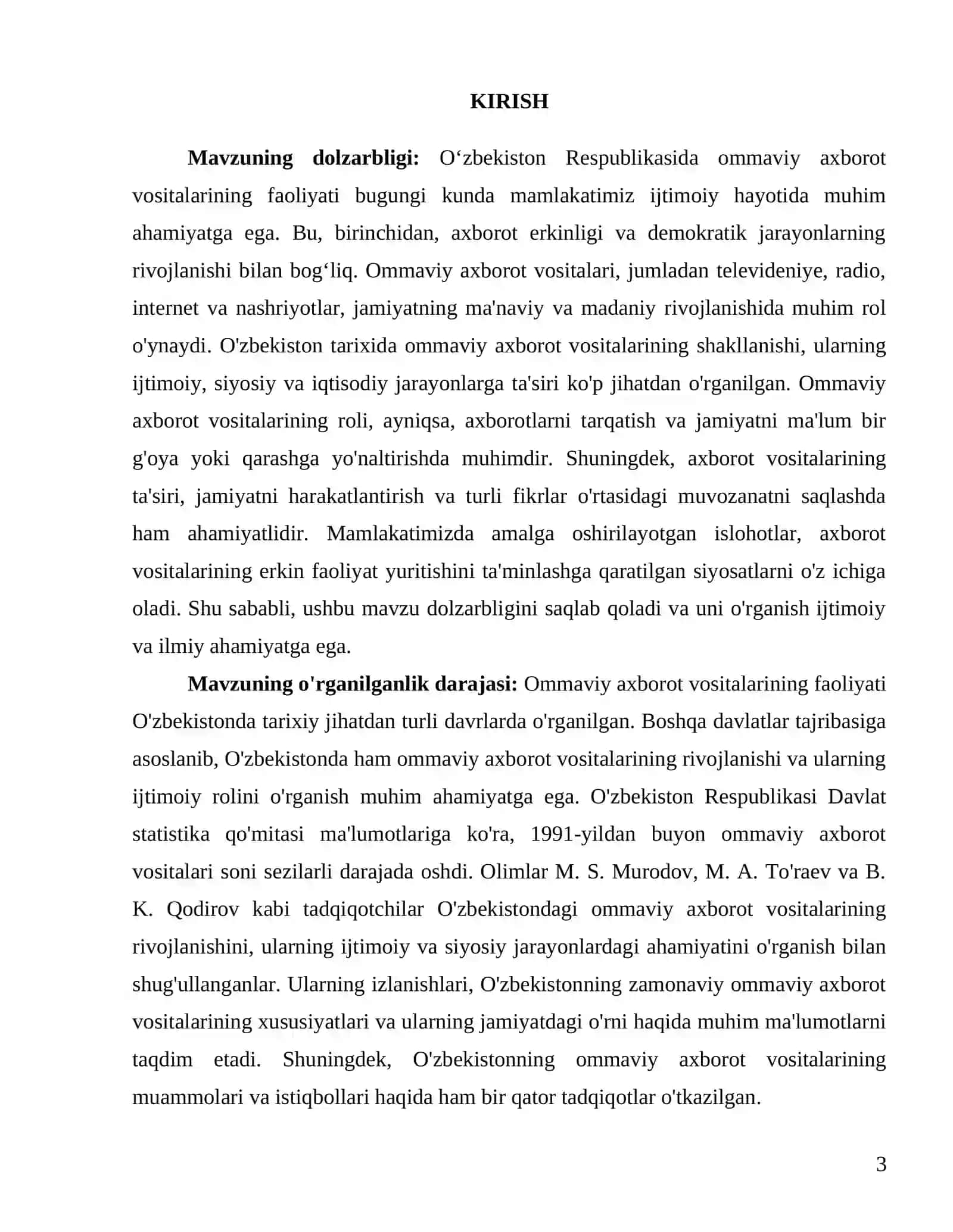 "Oʻzbekiston Respublikasida ommaviy axborot vositalarining faoliyati" 3