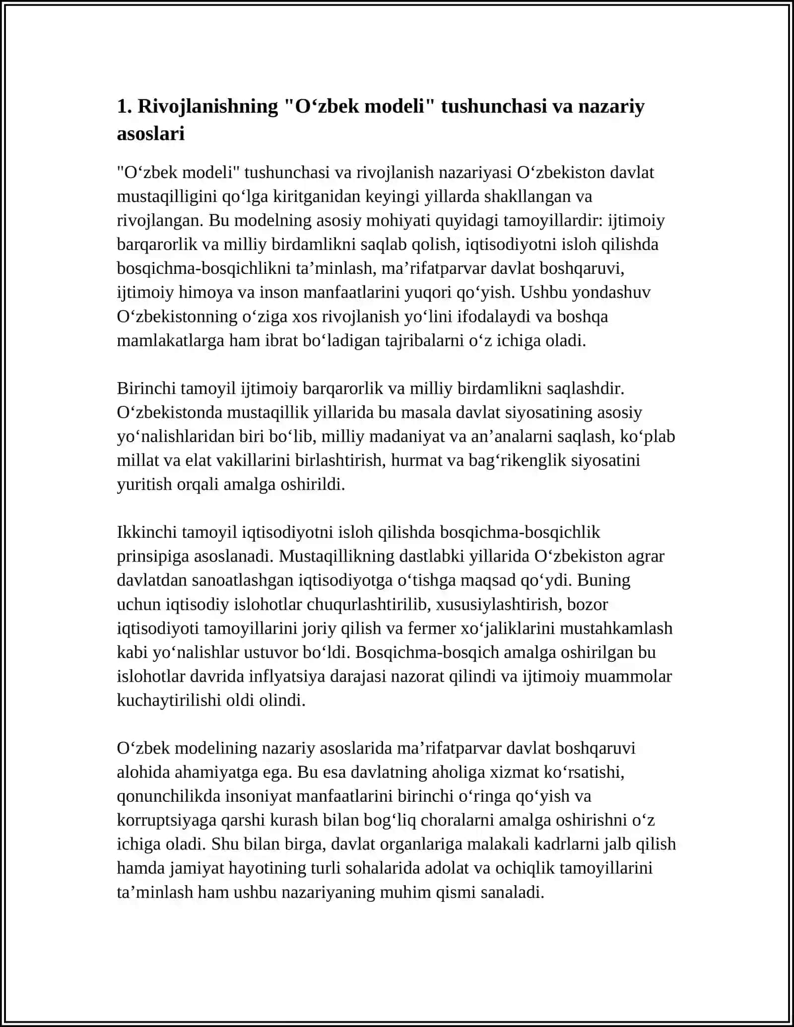 RIVOJLANISHNING "OʻZBEK MODELI" VA UNING RIVOJLANISHI 3