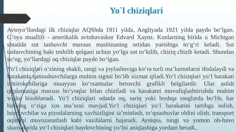 YO‘L CHIZIQLARI. YOTIQ CHIZIQLAR. TIK CHIZIQLAR 3