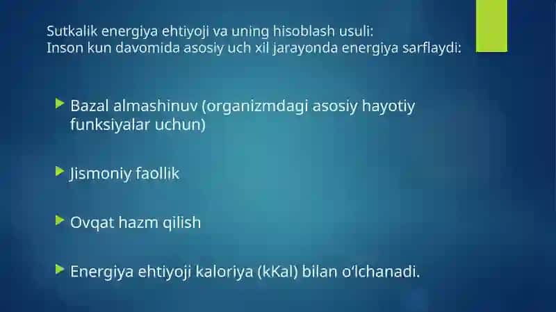 Sutkalik enegiya ehtiyoji va uning hisoblash usuli 3