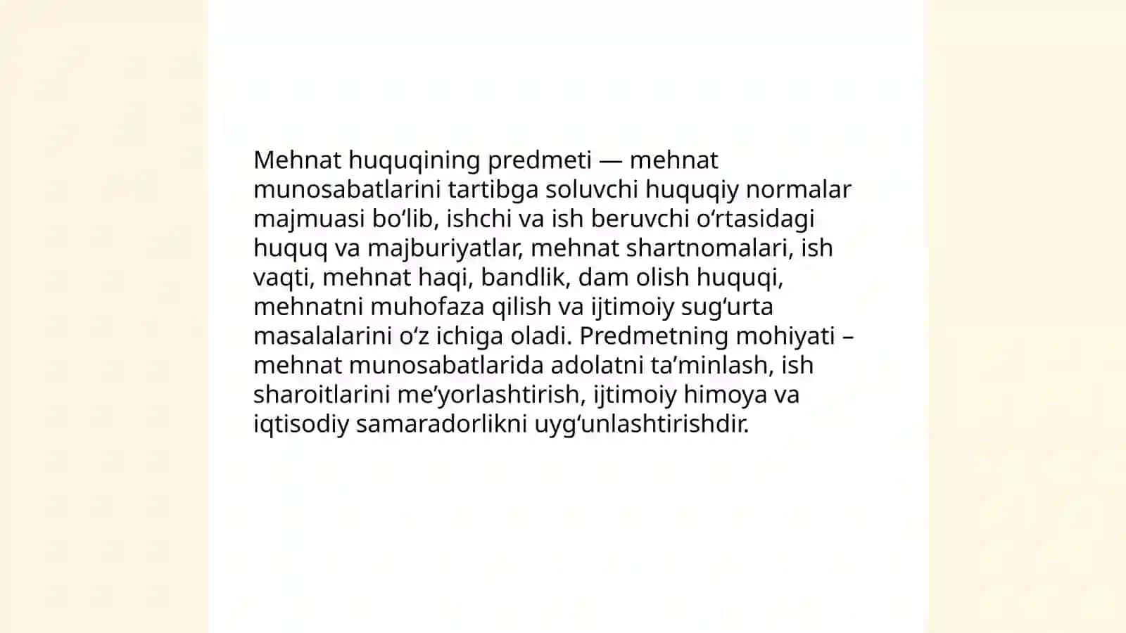 Mehnat huquqining predmeti.Bioetikaning asosiy vazifalari 3