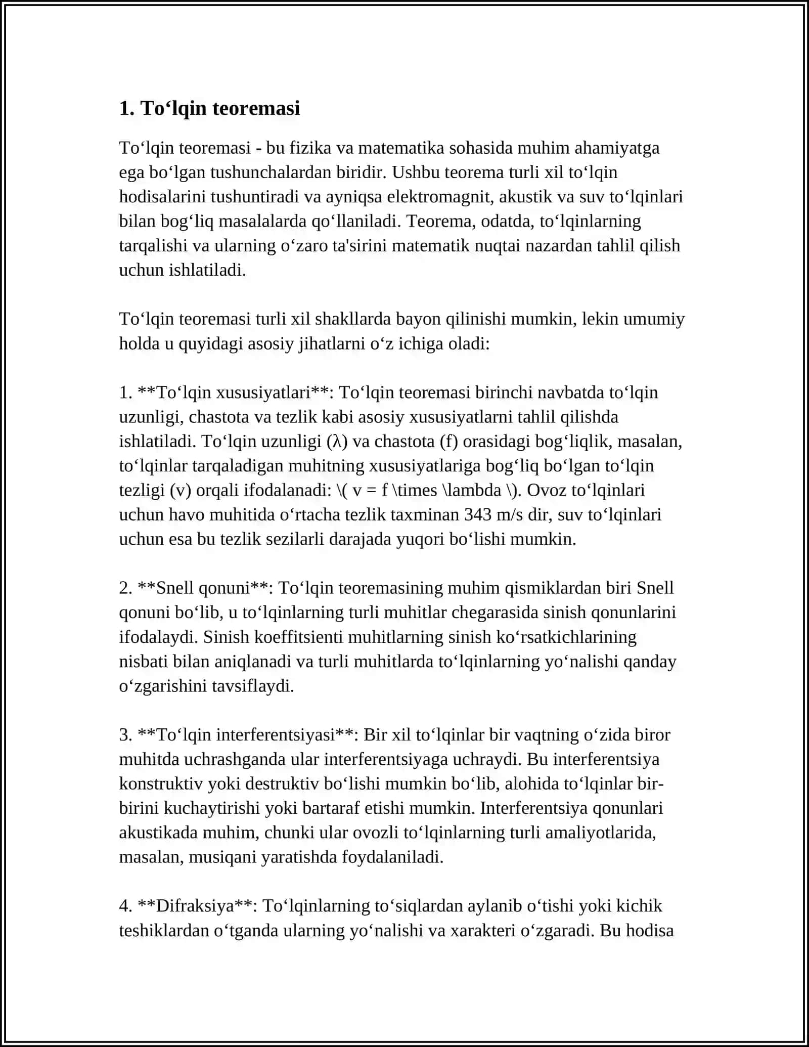 TEBRANISHLAR VA TO‘LQINLAR KABI FIZIK JARAYONLARGA QATORLARNING TATBIQLARI 3