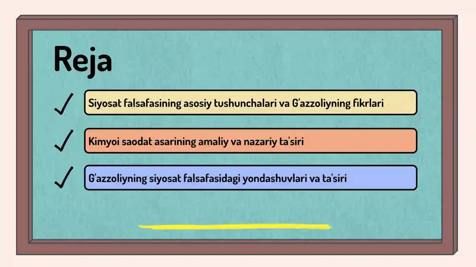 Forobiyning "Siyosat falsafasi" G'azzoliyning "Kimyoi saodat" 3