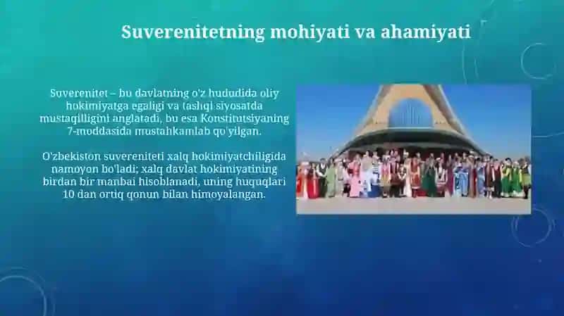 Mavzu: O'zbekiston suverent, demokratik, huquqiy, ijtimoiy va dunyoviy davlat 3