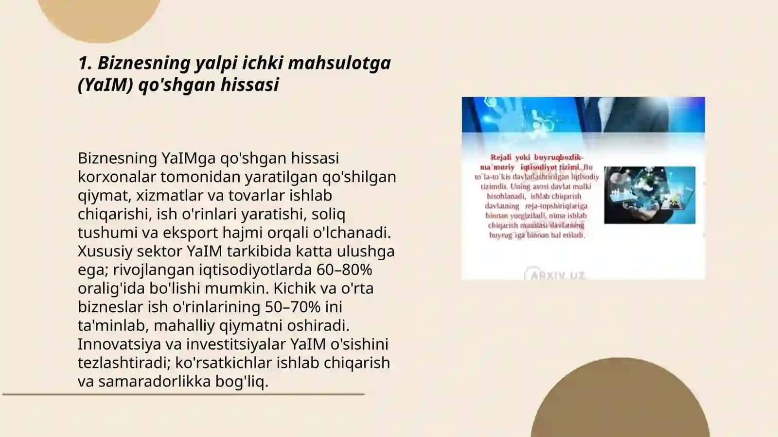 Biznesni iqtisodiyotda tutgan o'rni 3