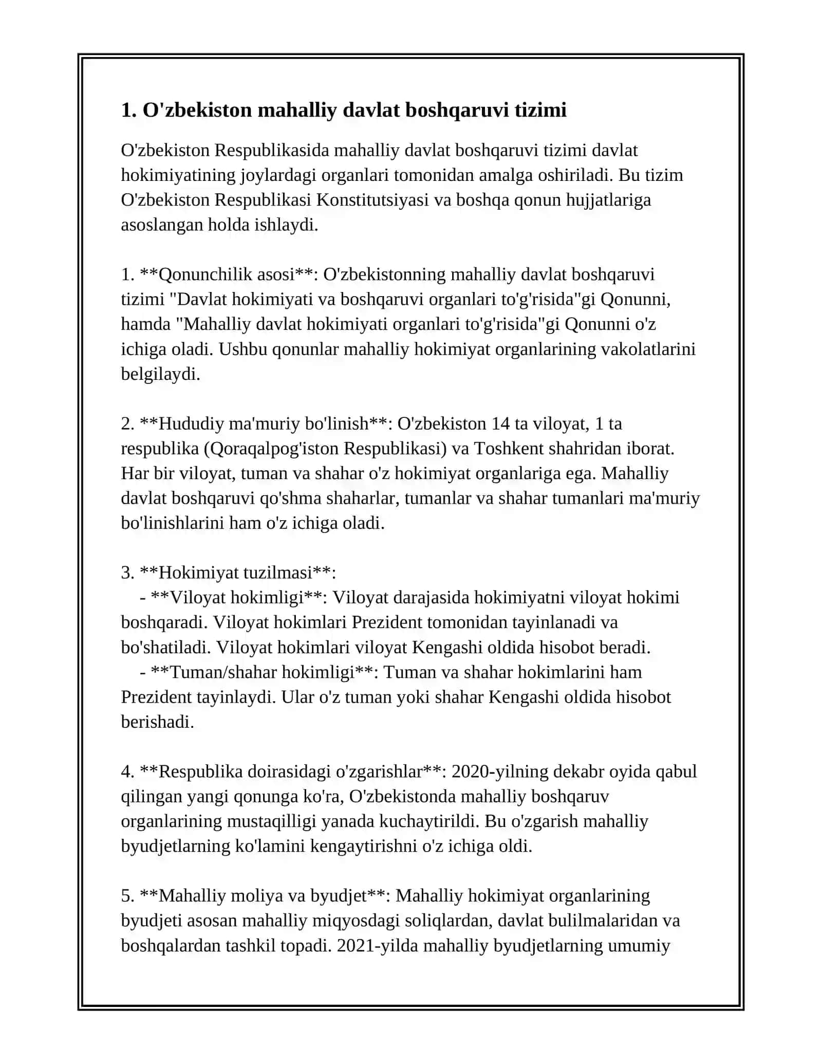 O'ZBEKISTON MAHALLIY DAVLAT BOSHQARUVI ORGANLARIDA SEKTORLAR FAOLIYATI 3