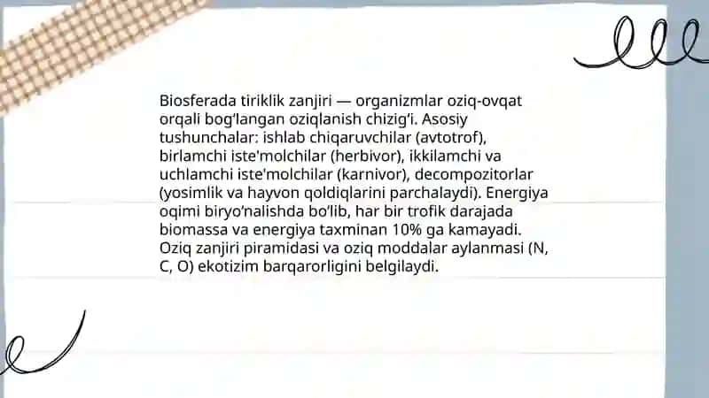 Biosferada tiriklik zanjiri va energiya almashinuvi 3