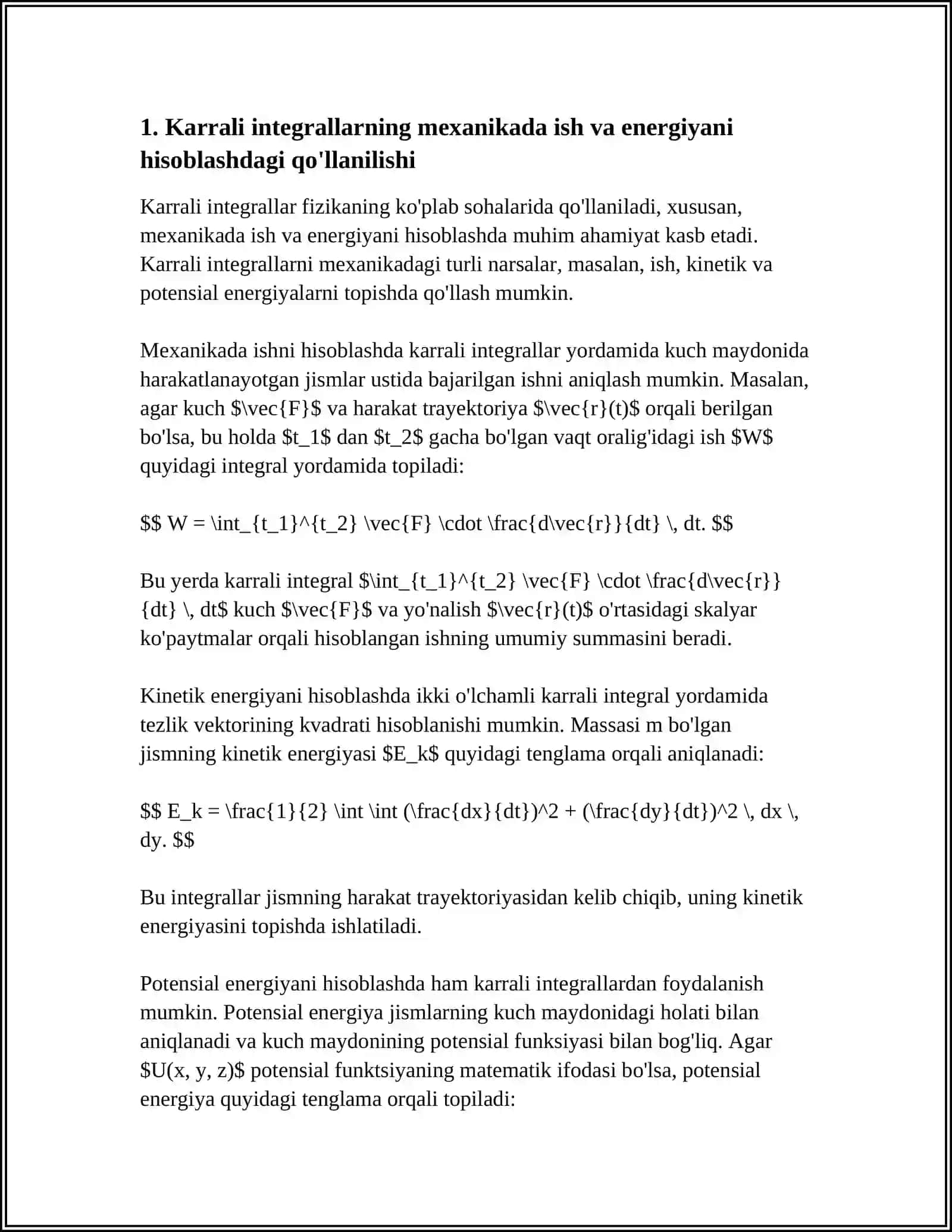 KARRALI INTEGRALLARNING FIZIKADAGI TATBIQLARI 3