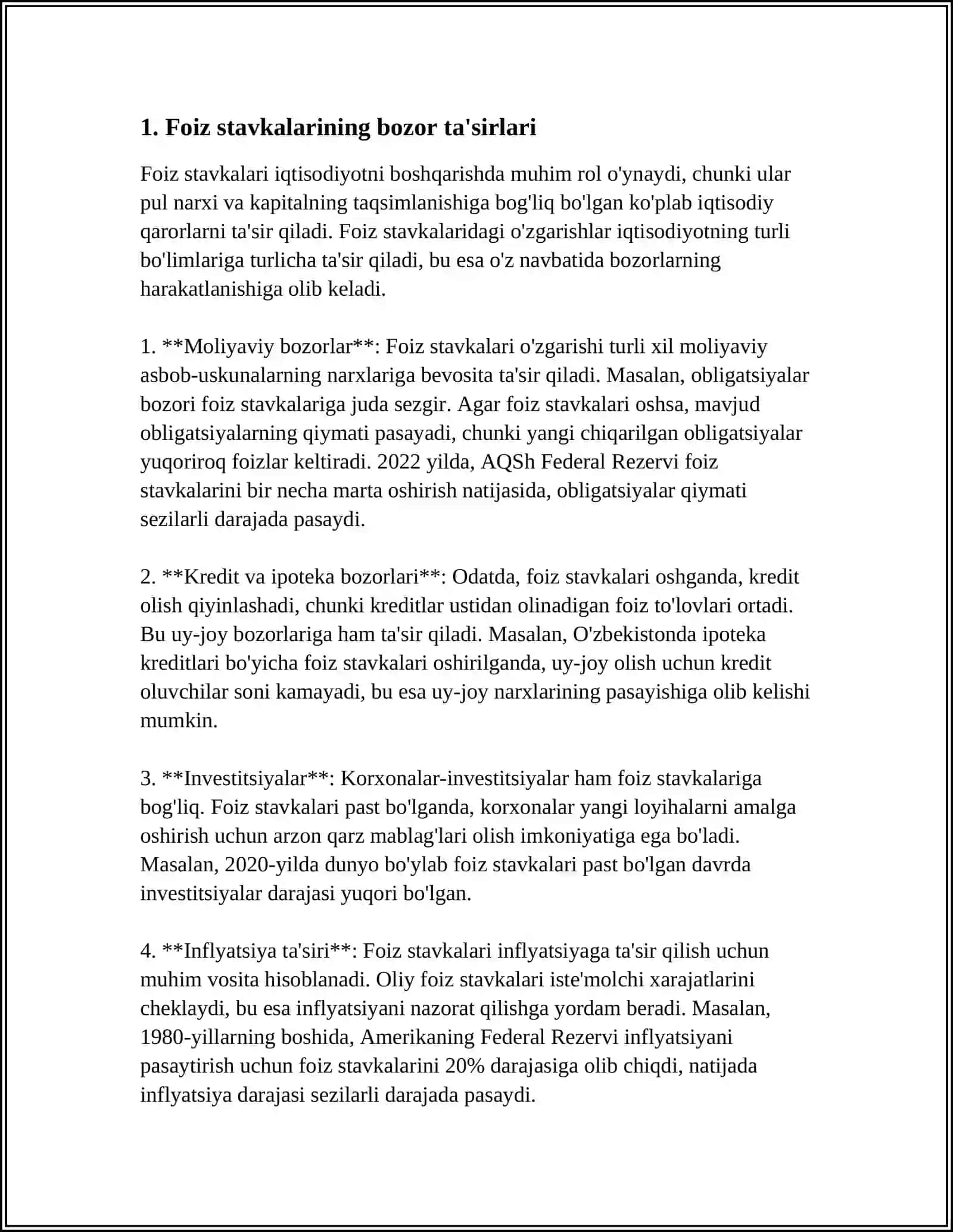 FOIZ STAVKALARI VA KREDITLAR: KREDIT SHARTLARI QANDAY SHAKLLANADI? 3