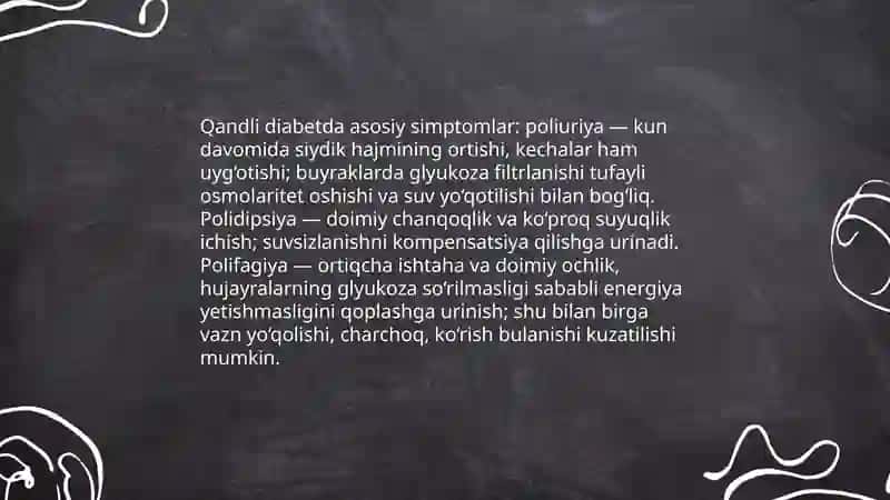 Qandli diabet. Kasallik simtomatologiyasi va tekshirish usullari 3
