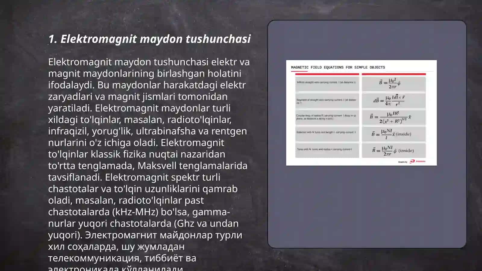 Elektromagnit maydon uchun Maksvel tenglamalari 3