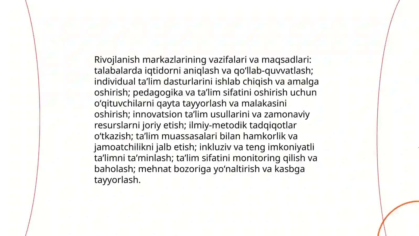 Rivojlanish markazlarining ta'lim dasturlari va o'quv rejasi 3