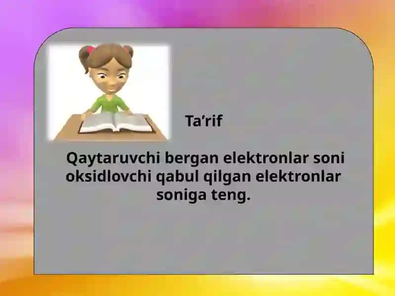 Oksidlanish-qaytarilish reaksiyalarini yarimreaksiya usuli bilan tenglash 3