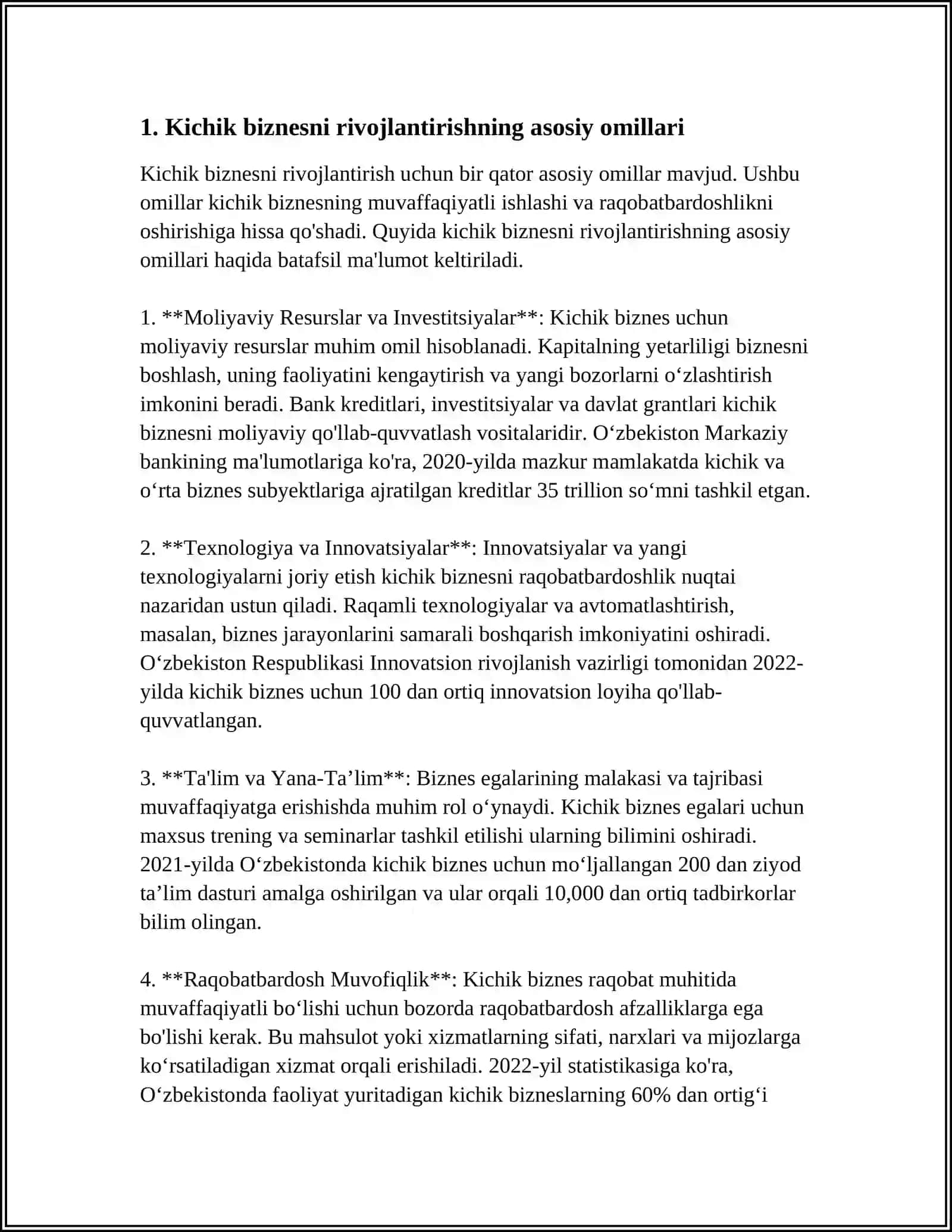 KICHIK BIZNESNI RIVOJLANISH SALOHIYATINI BAHOLASH VA ISTIQIBOLINI BASHORATLASH 3