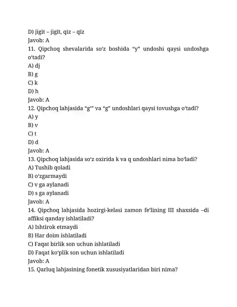 Qipchoq Lahjasi savollar to‘plami 3