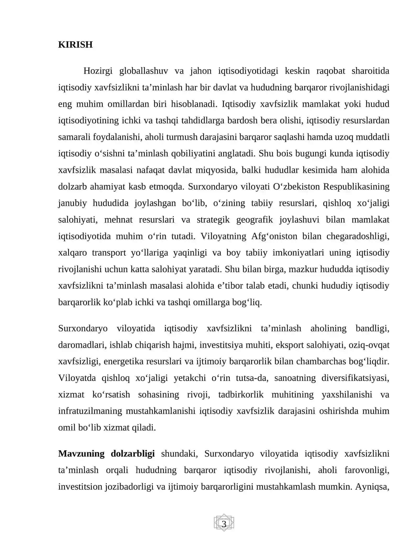 Surxandaryo viloyatida iqtisodiy xafsizlikni ta’minlash istiqbollari 3