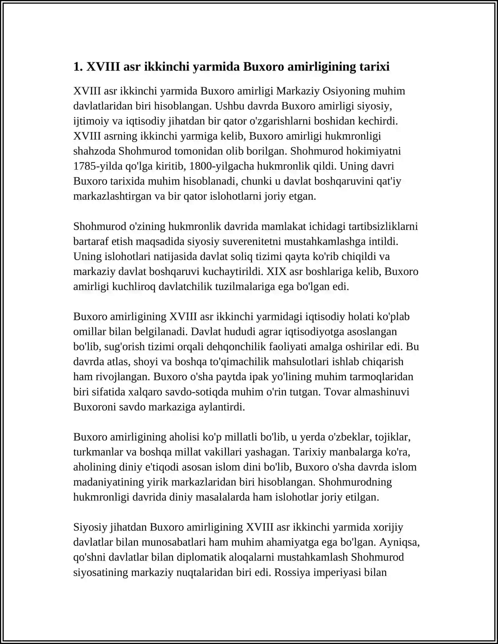 XVIII - ASR IKKINCHI YARMI - XIX ASRNING BIRINCHI YARMIDA BUXORO AMURLIGI, XIVA VA QO'QON XONLIKLARI 3