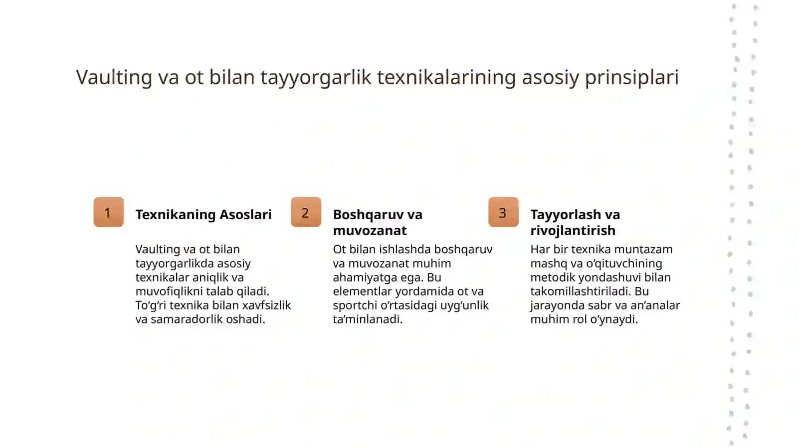 TAYANIB SAKRASHLAR, DASTAKLI OTDA MASHQLAR BAJARISHNI ORGATISH VA TAKOMILLASHTIRISH 3