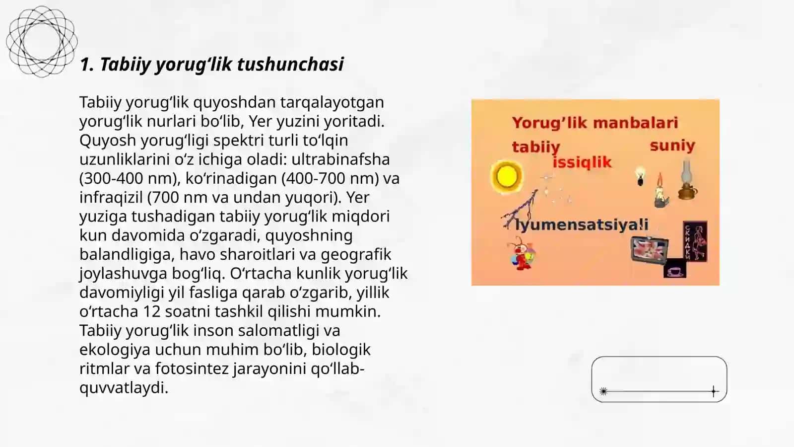 Xonalarning tabiiy va sunʼiy yoritilganlik koʻrsatkichini tekshirish va baholash usullari 3