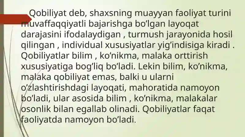 Qobiliyat tushunchasi. Umumiy va maxsus qobiliyatlar 3