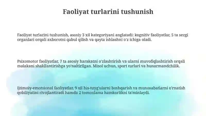 Faoliyatning oʻzlashtirishi va malakalarni egallash 3